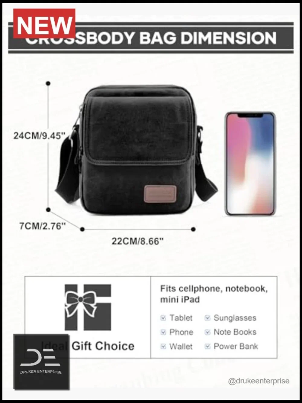 Canvas Messenger Crossbody Bag for Men with Multiple Pockets